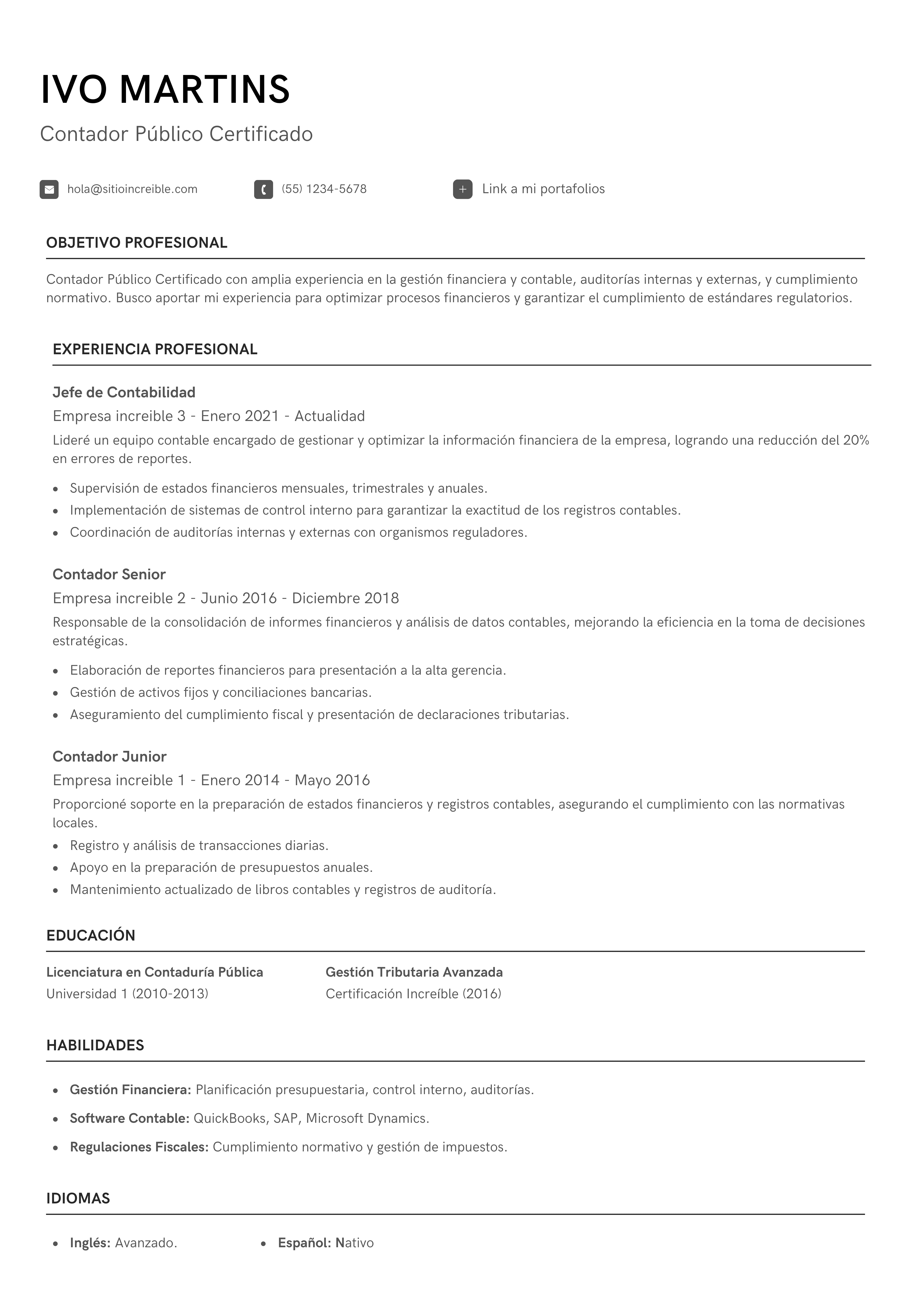 Exemplo do CV modelo 5